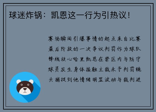 球迷炸锅：凯恩这一行为引热议！